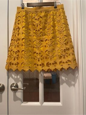 LOFT Mustard Yellow Laser-Cut A-Line Skirt